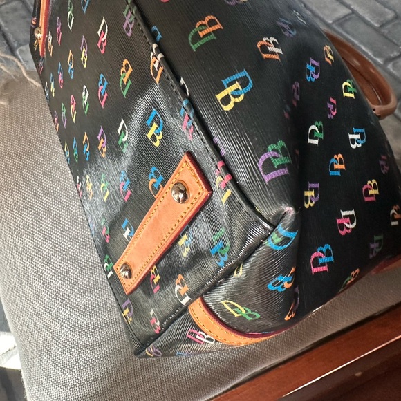 Dooney & Bourke Black Satchel Rainbow DB’s and Vacchetta Leather - Picture 8 of 16